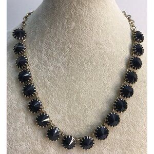 J Crew Gold Tone Midnight Blue Faceted Stone Prong Necklace 21”